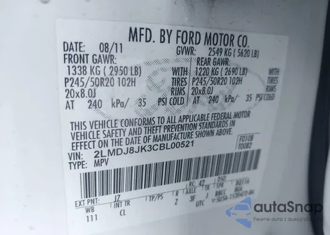 2012 Lincoln Mkx z USA, uszkodzony, nr VIN 2LMDJ8JK3CBL00521